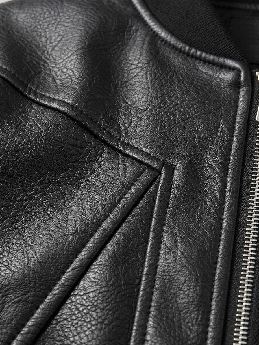 Bardi Men's Piped-Seam Faux Leather Bomber Jacket — black — detail-2
