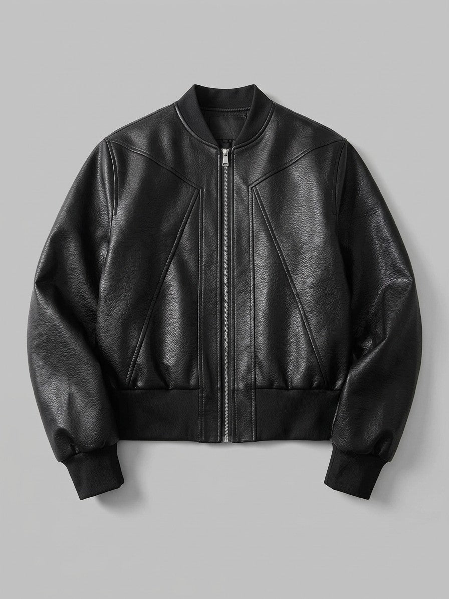 Bardi Men's Piped-Seam Faux Leather Bomber Jacket — black — packshot