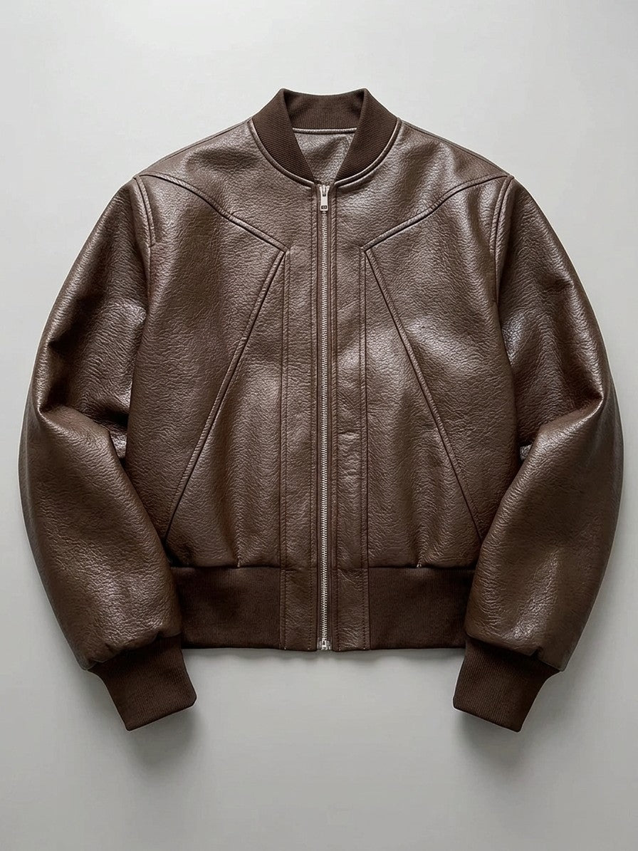 Bardi Men's Piped-Seam Faux Leather Bomber Jacket — coffeebrown — packshot