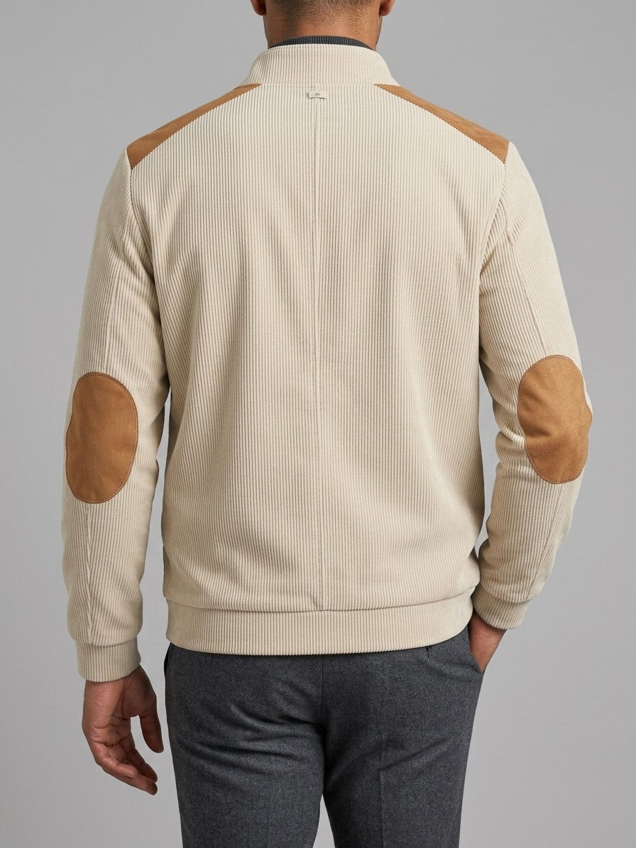 Barga Men's Elbow-Patch Corduroy Zip Jacket — apricot — back