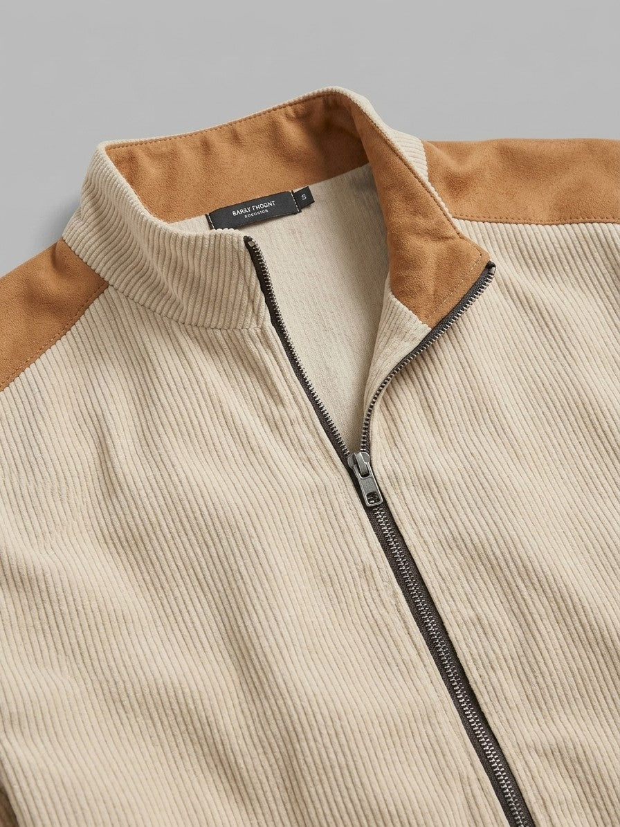 Barga Men's Elbow-Patch Corduroy Zip Jacket — apricot — detail-2