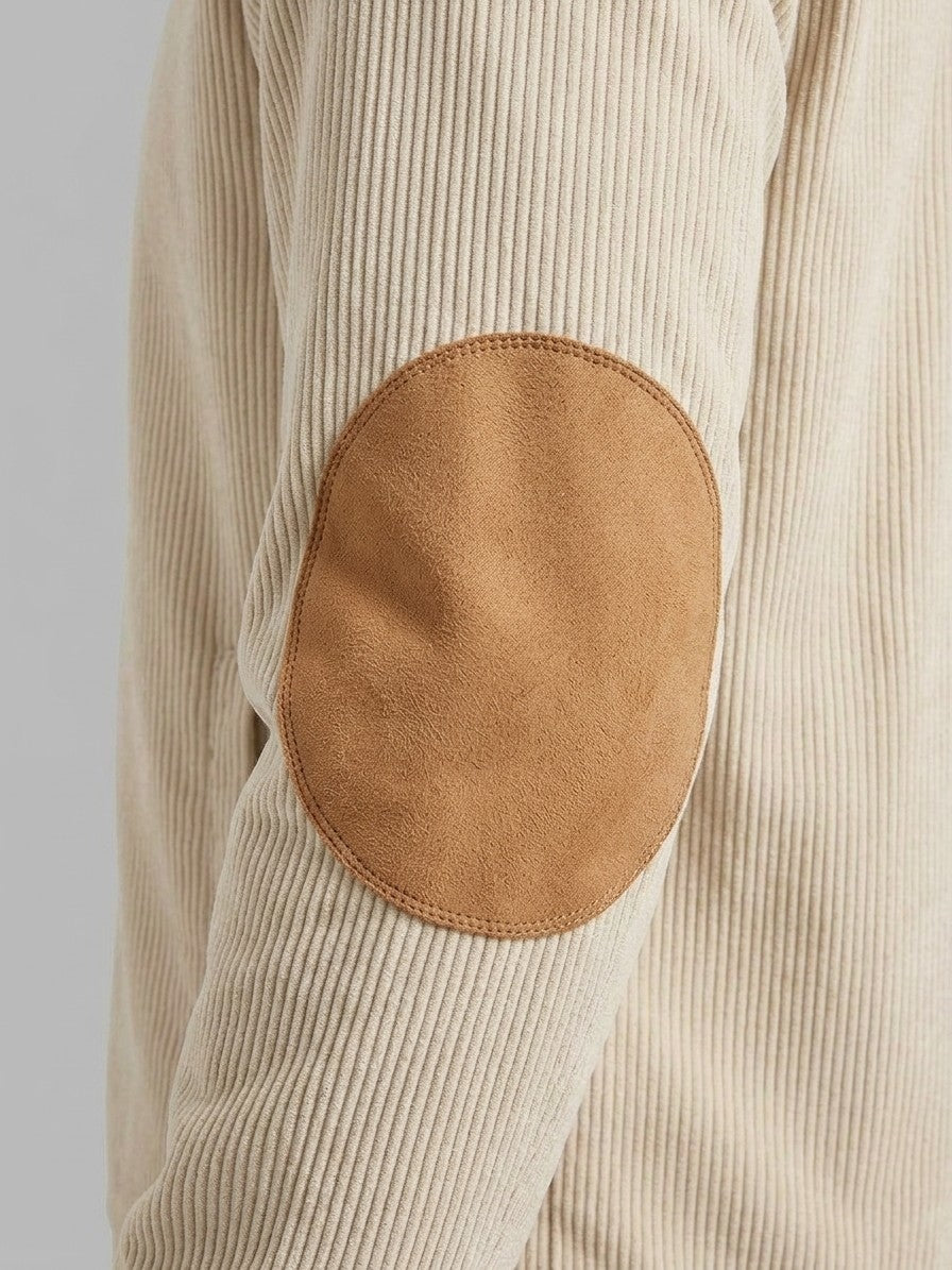 Barga Men's Elbow-Patch Corduroy Zip Jacket — apricot — detail-collar