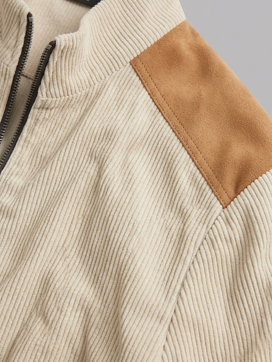 Barga Men's Elbow-Patch Corduroy Zip Jacket — apricot — detail