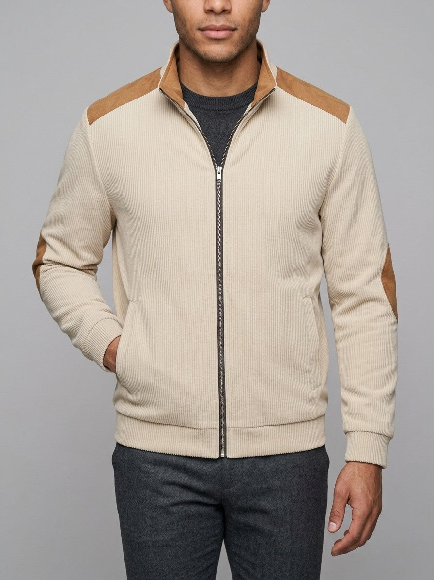 Barga Men's Elbow-Patch Corduroy Zip Jacket — apricot — front