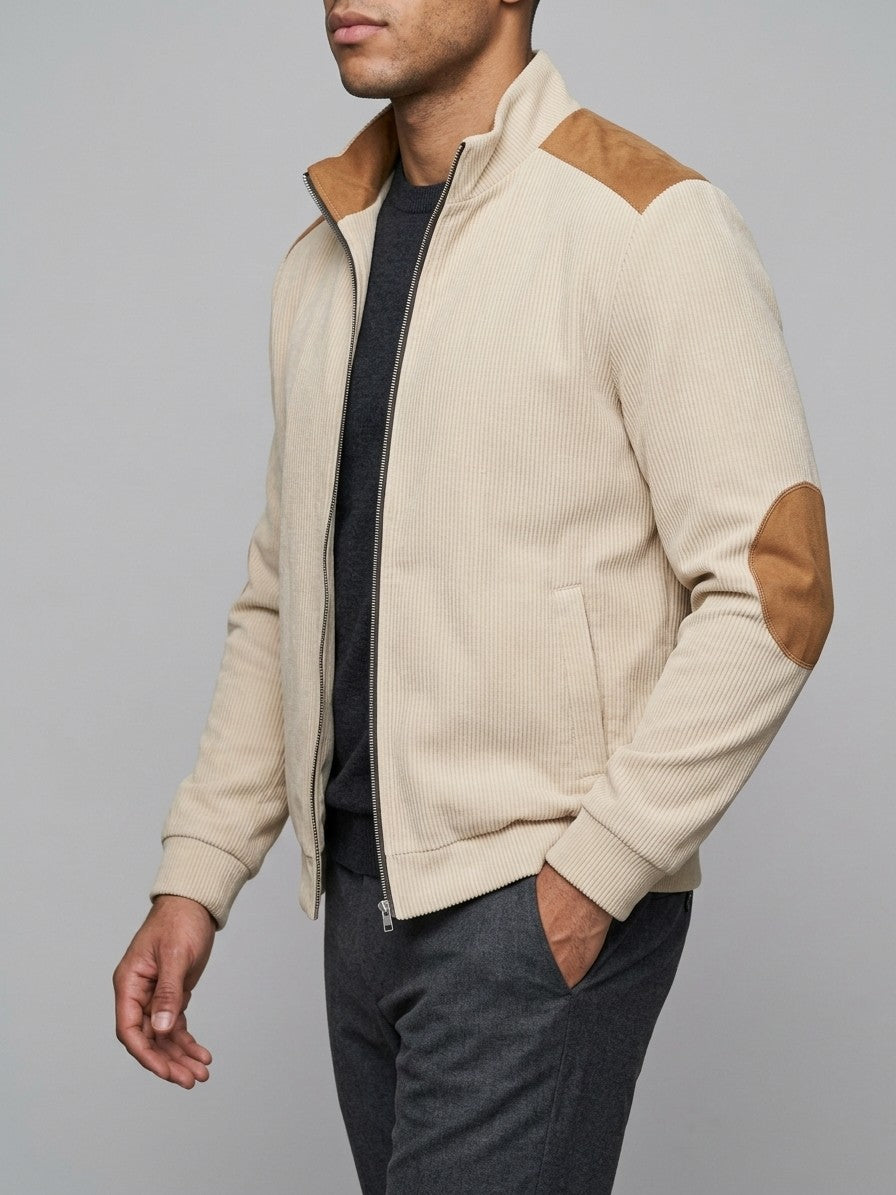 Barga Men's Elbow-Patch Corduroy Zip Jacket — apricot — side