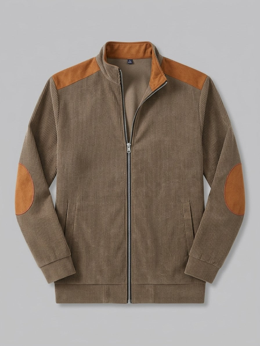 Barga Men's Elbow-Patch Corduroy Zip Jacket — brown — packshot