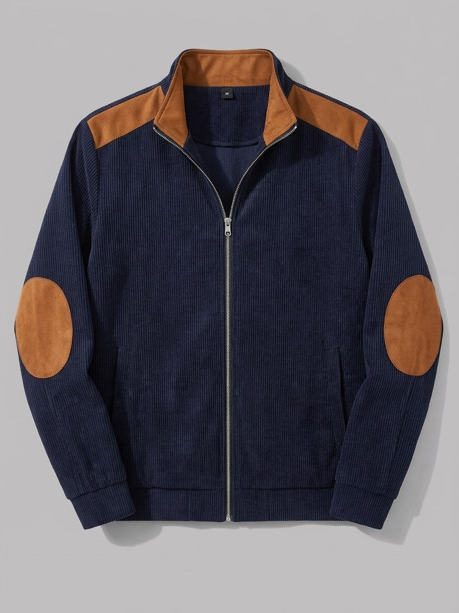 Barga Men's Elbow-Patch Corduroy Zip Jacket — navyblue — packshot