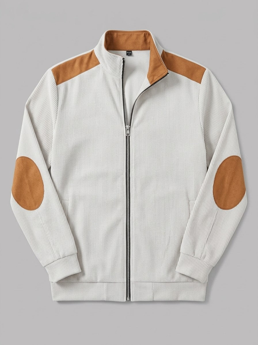 Barga Men's Elbow-Patch Corduroy Zip Jacket — white — packshot