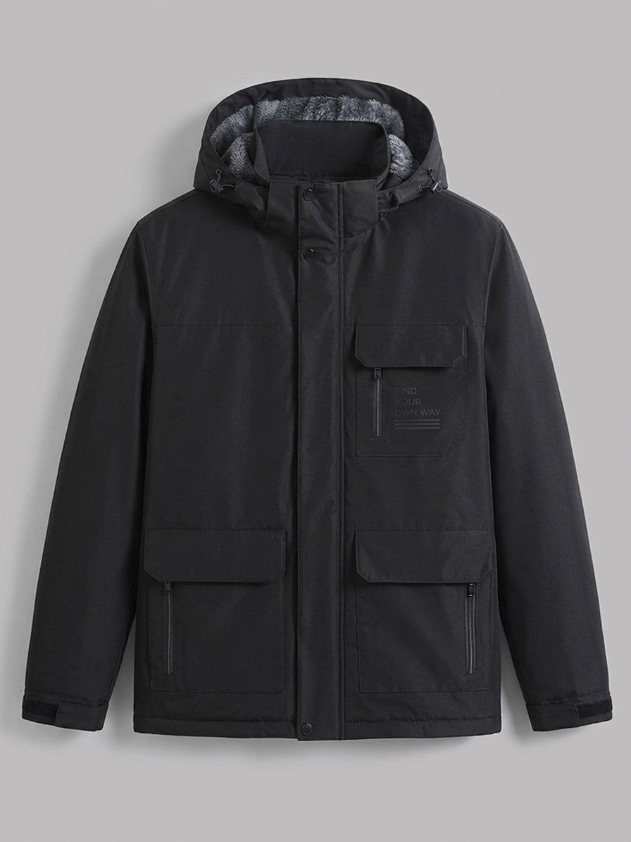 Barletta Men's Fleece-Lined Hooded Parka — black — packshot