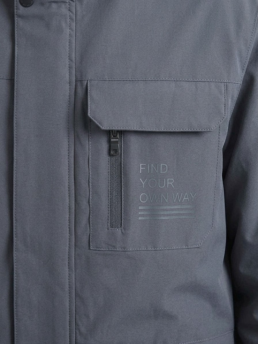 Barletta Men's Fleece-Lined Hooded Parka — grey — detail-collar