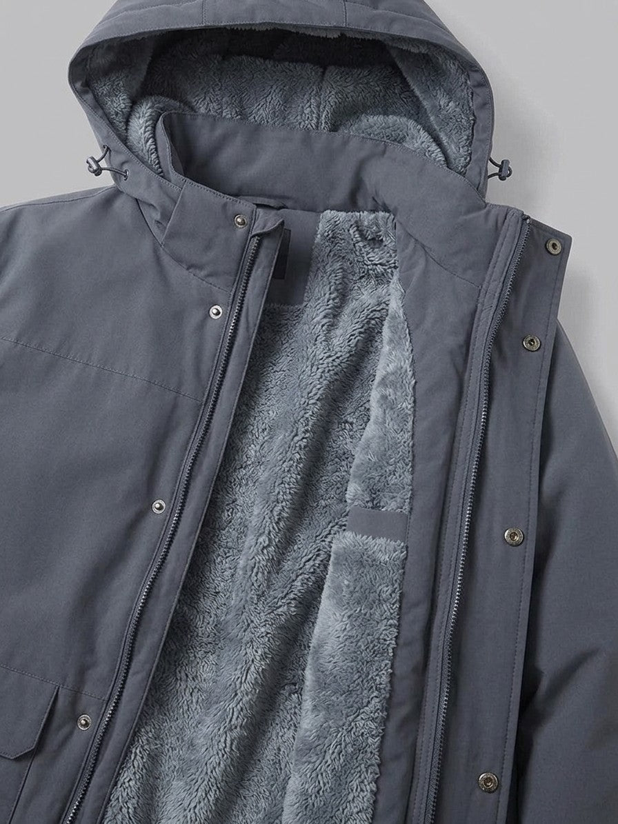 Barletta Men's Fleece-Lined Hooded Parka — grey — detail