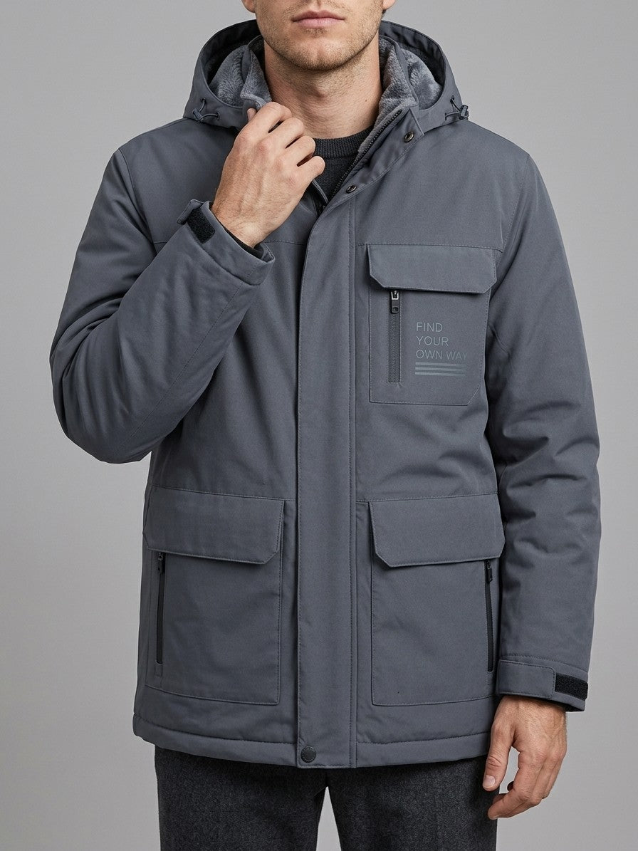 Barletta Men's Fleece-Lined Hooded Parka — grey — front