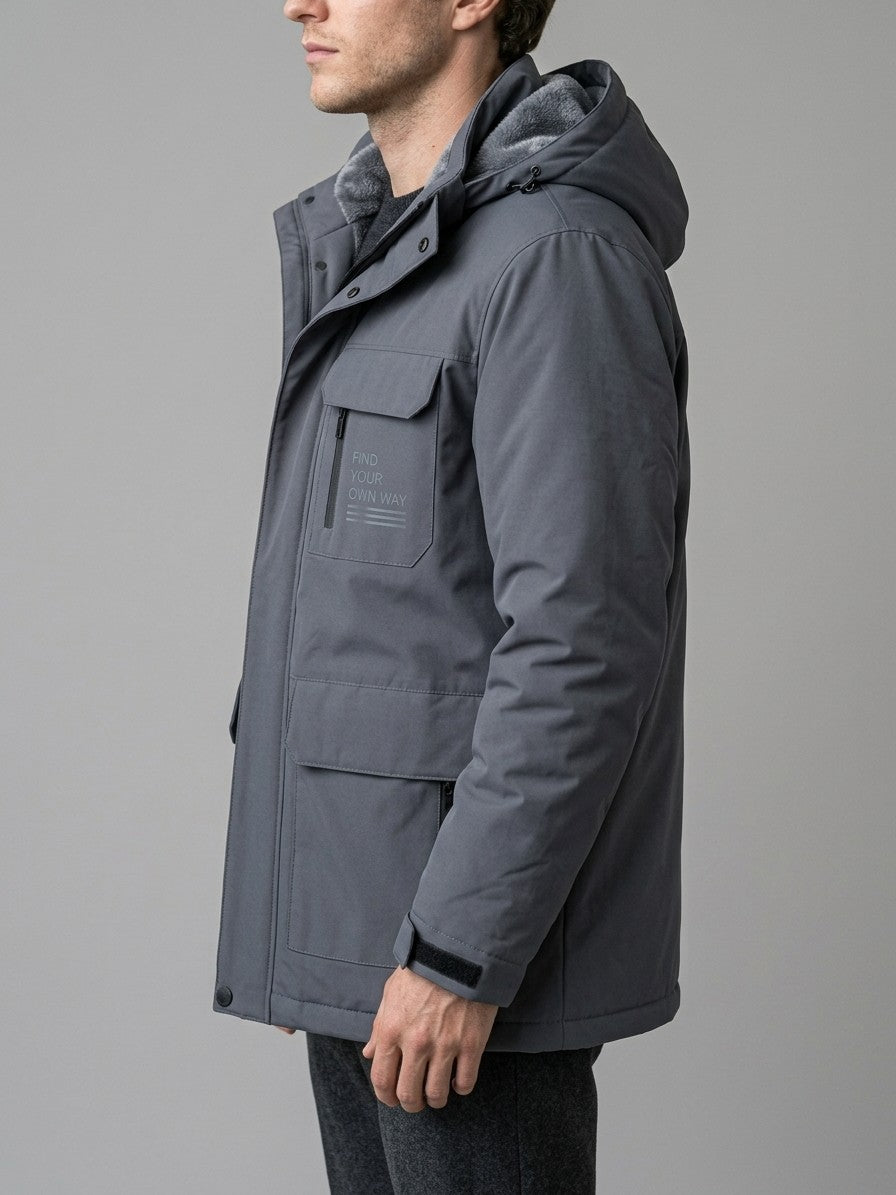 Barletta Men's Fleece-Lined Hooded Parka — grey — side