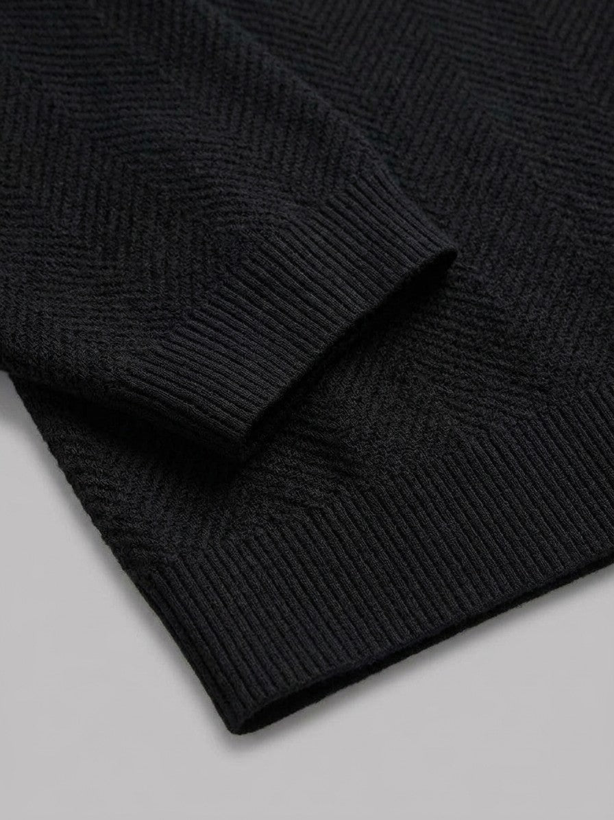 Barolo Men's Notched Short Sleeve Knit Top — black — detail-cuff-hem