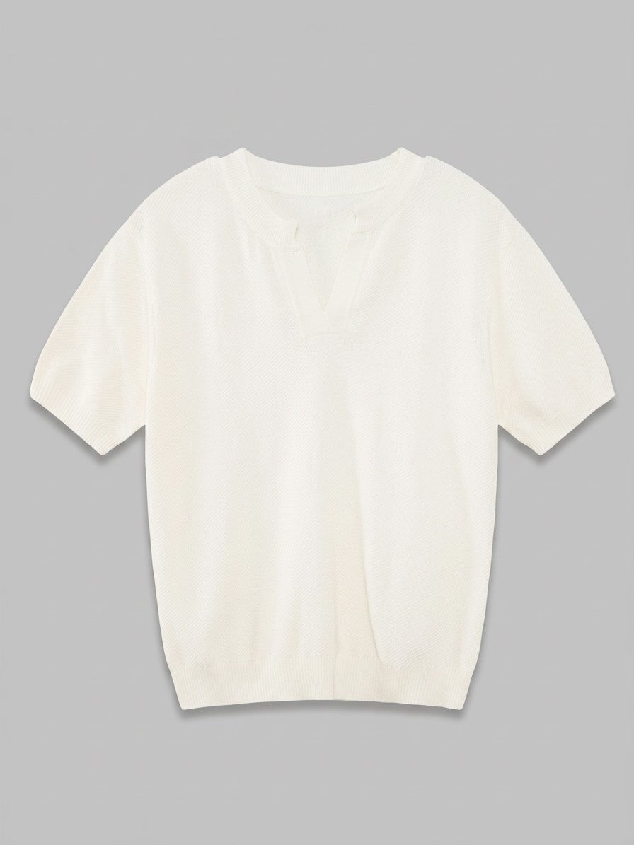 Barolo Men's Notched Short Sleeve Knit Top — white — packshot