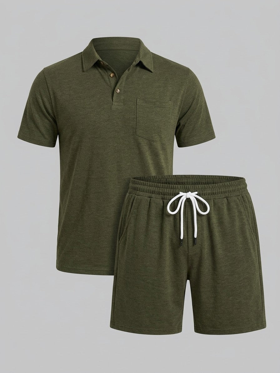 Bassano Men's Polo and Shorts Set — Army Green — set