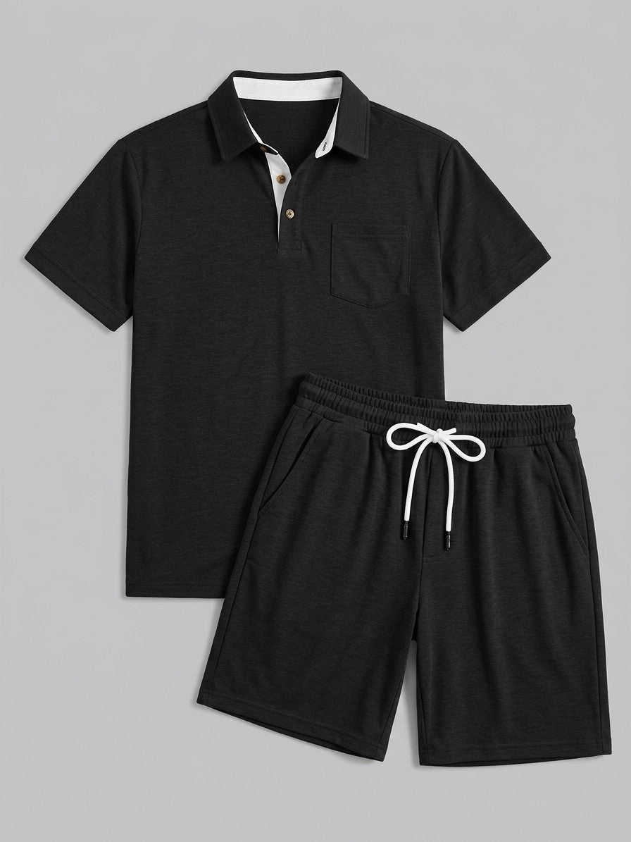 Bassano Men's Polo and Shorts Set — Black — set