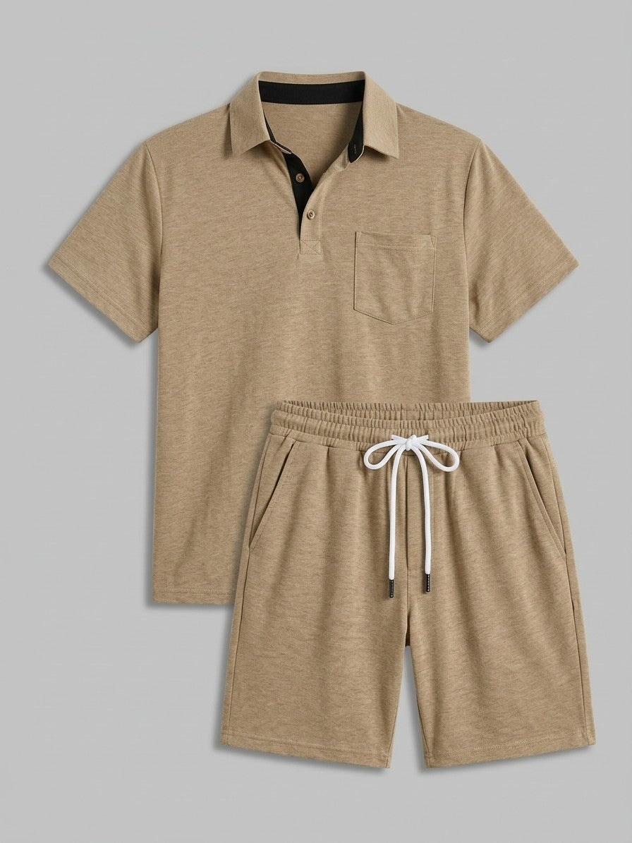 Bassano Men's Polo and Shorts Set — Khaki — set