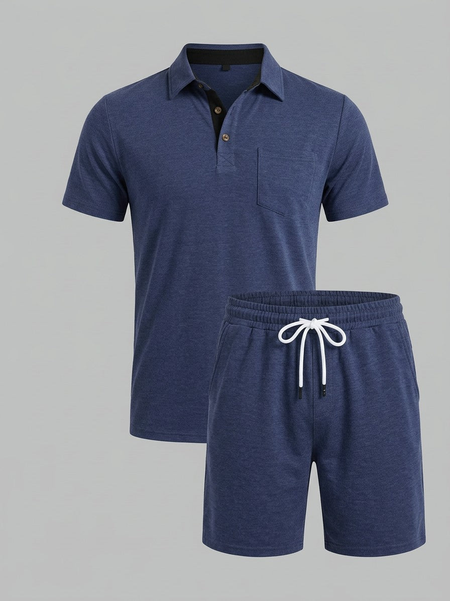 Bassano Men's Polo and Shorts Set — Navy — set