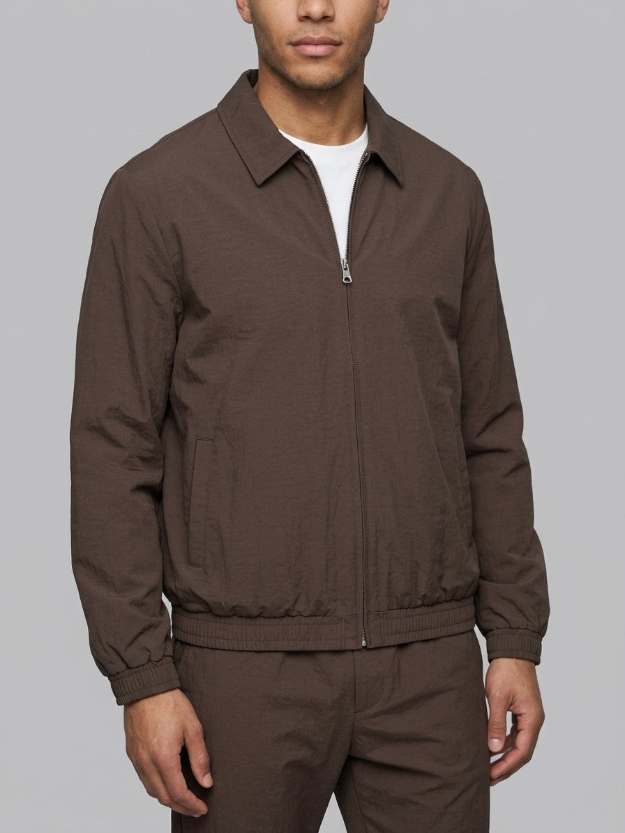 Bassiano Men's Collared Zip-Jacket Tracksuit — brown — closefront