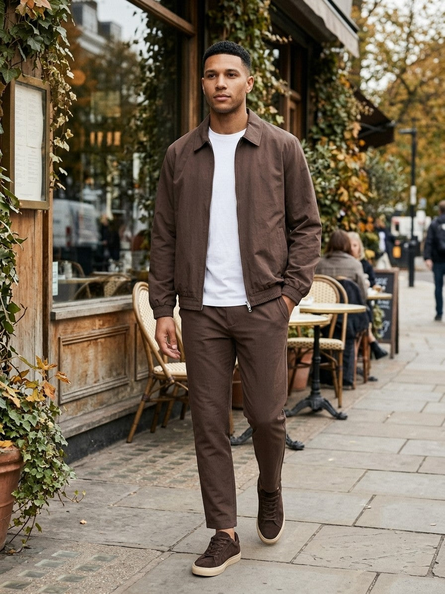 Bassiano Men's Collared Zip-Jacket Tracksuit — brown — lifestyle