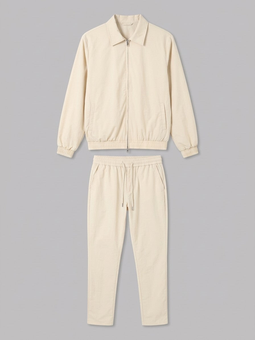 Bassiano Men's Collared Zip-Jacket Tracksuit — cream — packshot