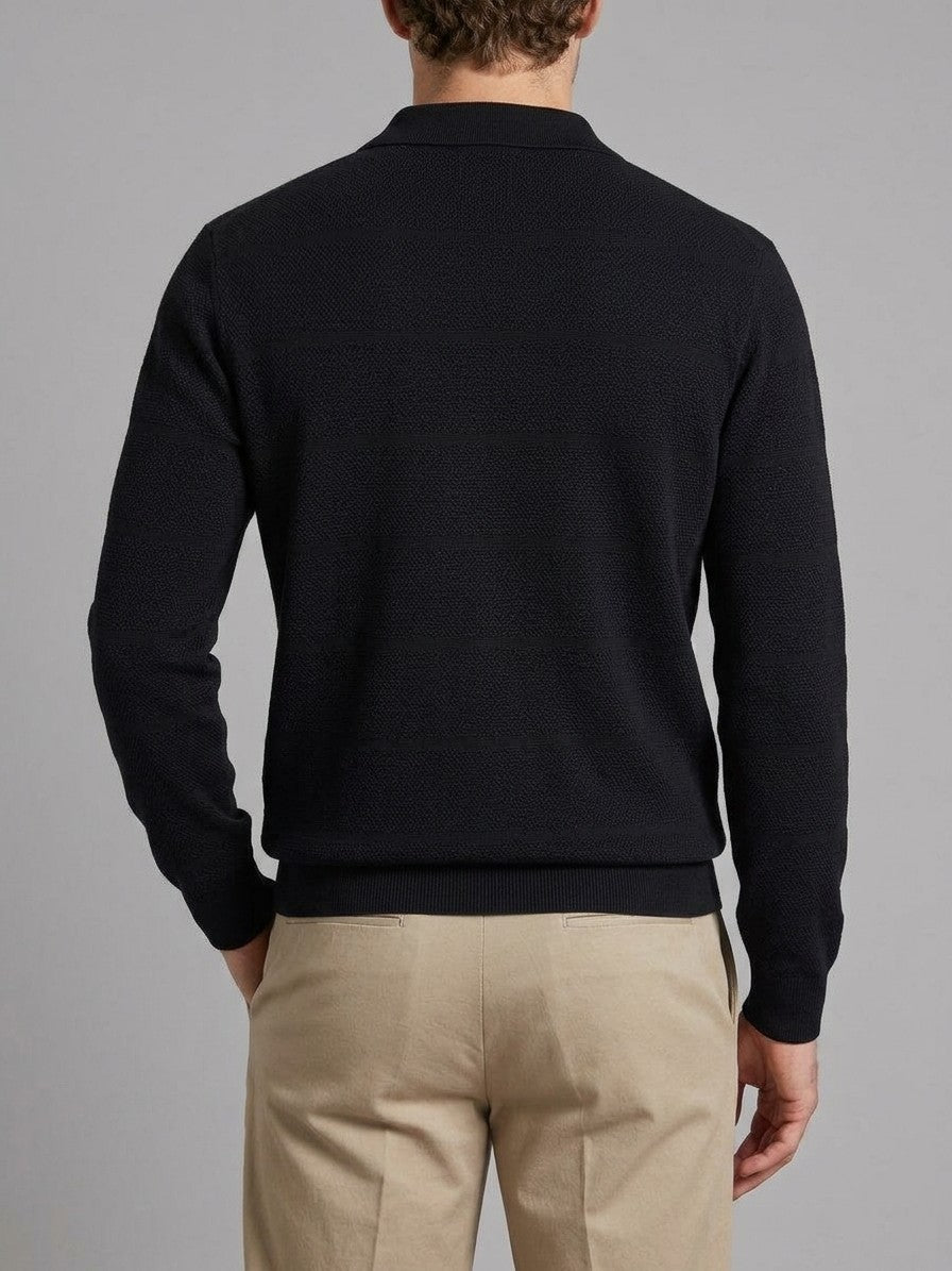 Bellagio Men's Button-Detail Knit Top — black — back