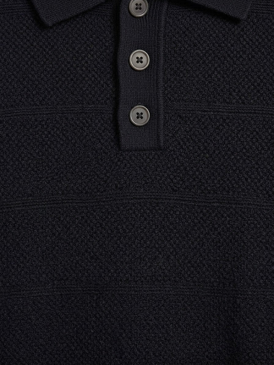 Bellagio Men's Button-Detail Knit Top — black — detail