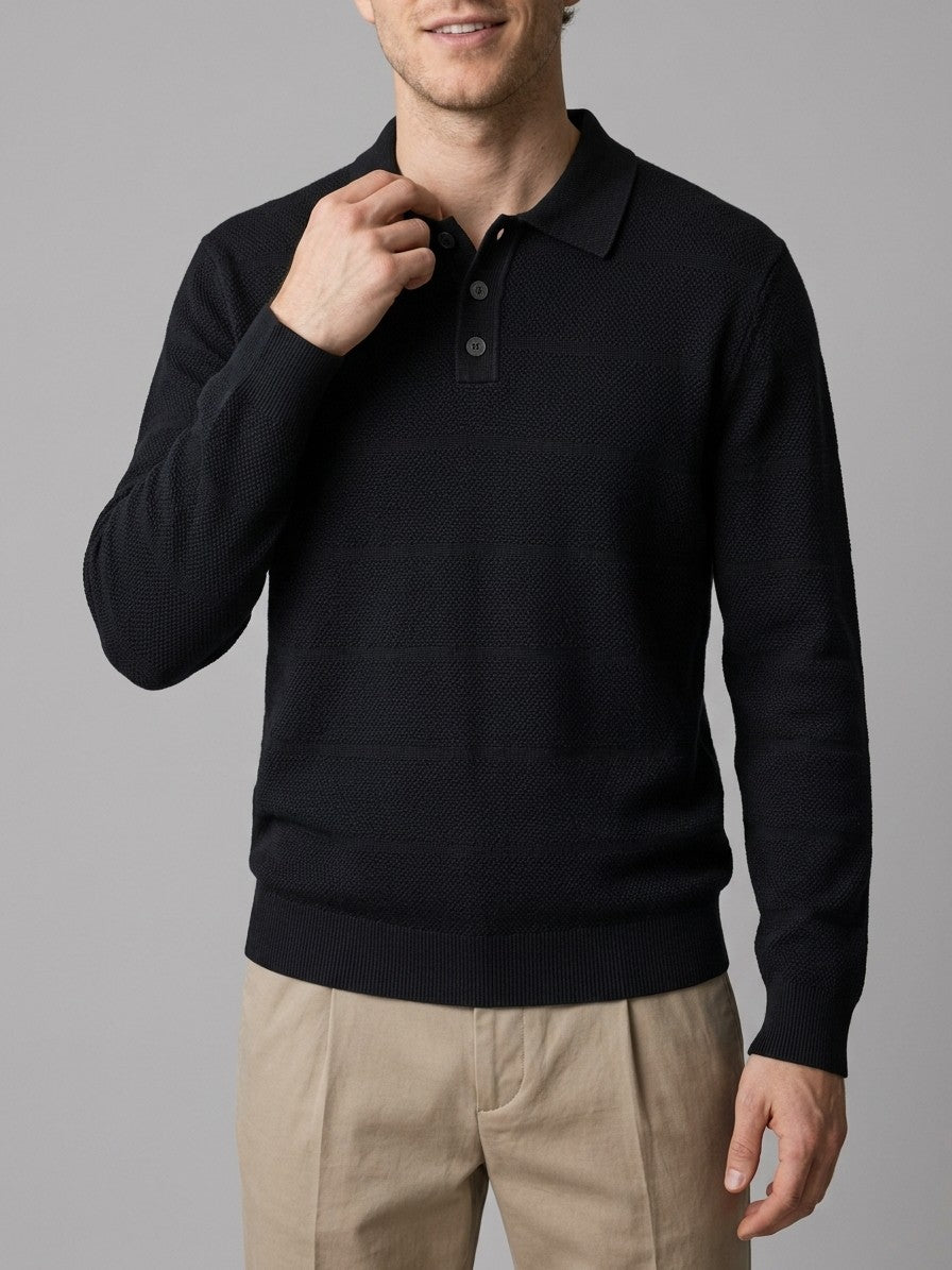 Bellagio Men's Button-Detail Knit Top — black — front