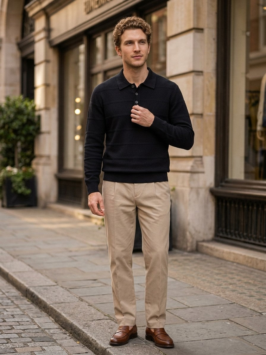 Bellagio Men's Button-Detail Knit Top — black — lifestyle