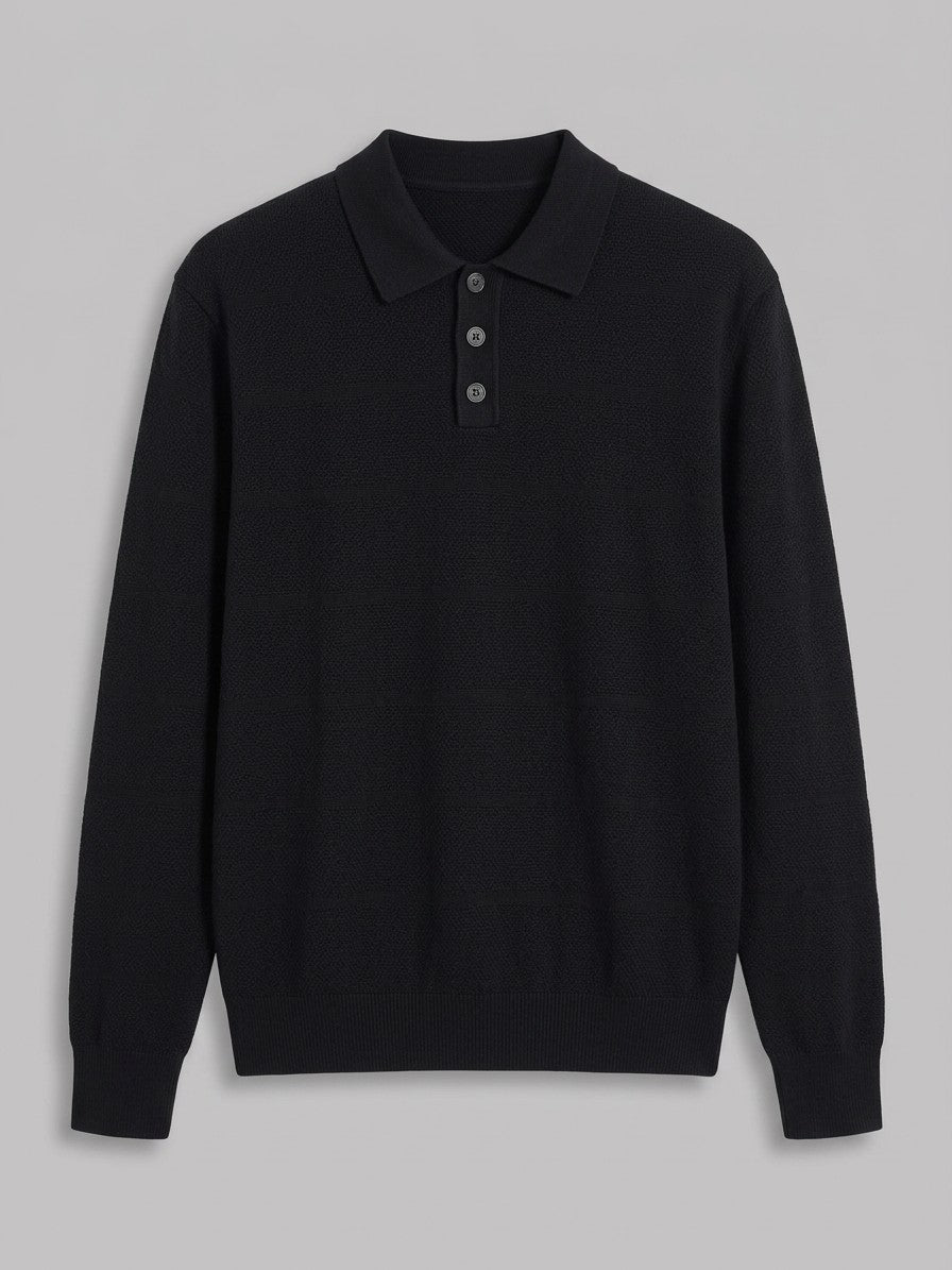 Bellagio Men's Button-Detail Knit Top — black — packshot