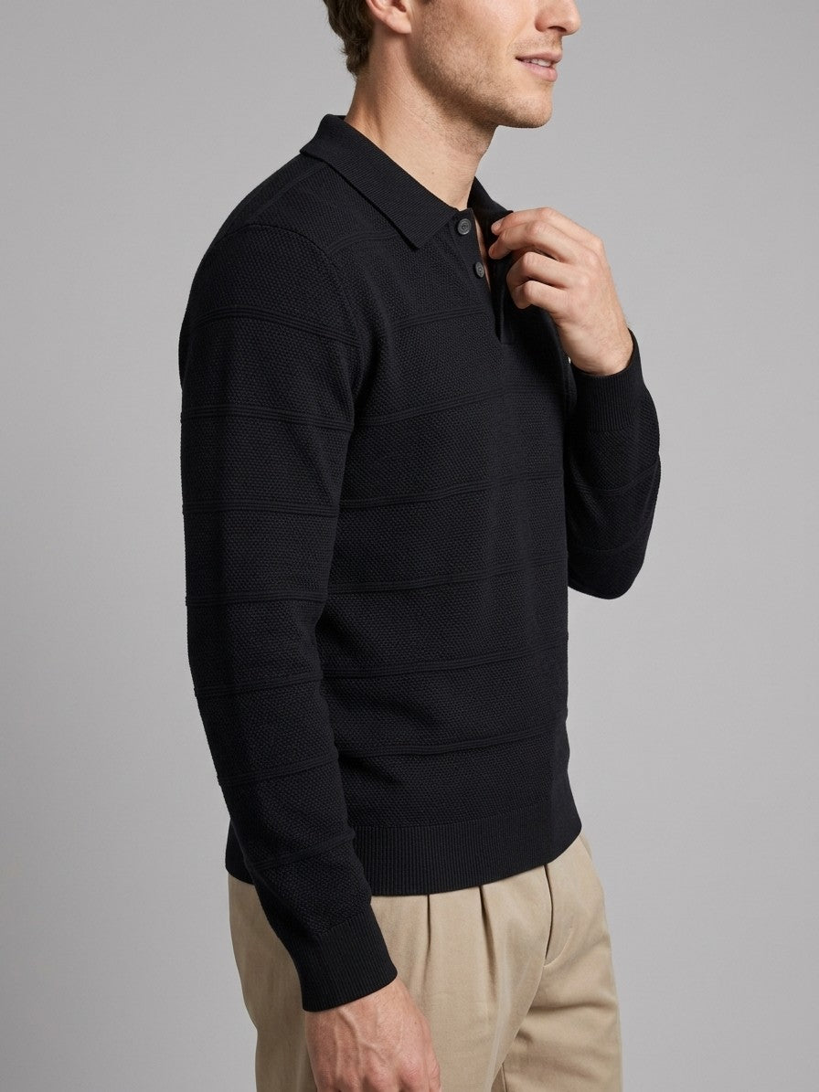 Bellagio Men's Button-Detail Knit Top — black — side