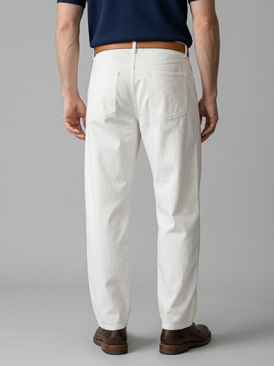 Bellano Men's Ribbed Pocketed Trousers — white — back