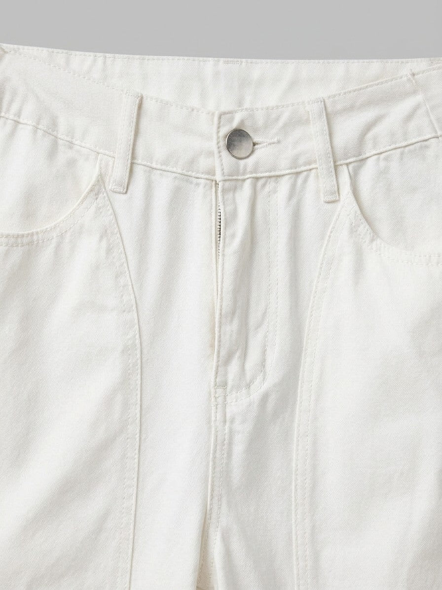 Bellano Men's Ribbed Pocketed Trousers — white — detail-collar
