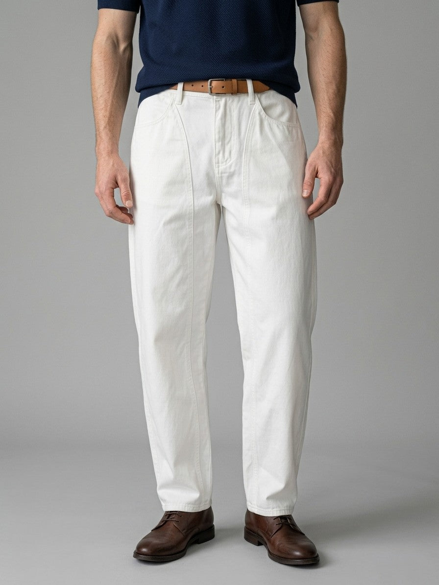 Bellano Men's Ribbed Pocketed Trousers — white — front