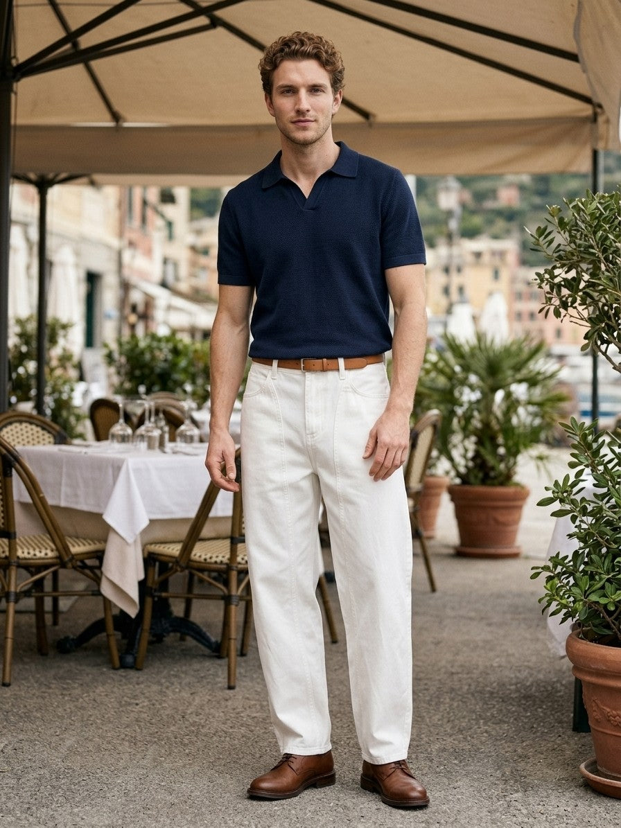 Bellano Men's Ribbed Pocketed Trousers — white — lifestyle