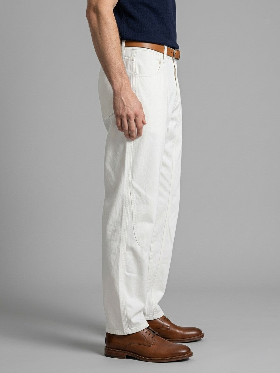 Bellano Men's Ribbed Pocketed Trousers — white — side