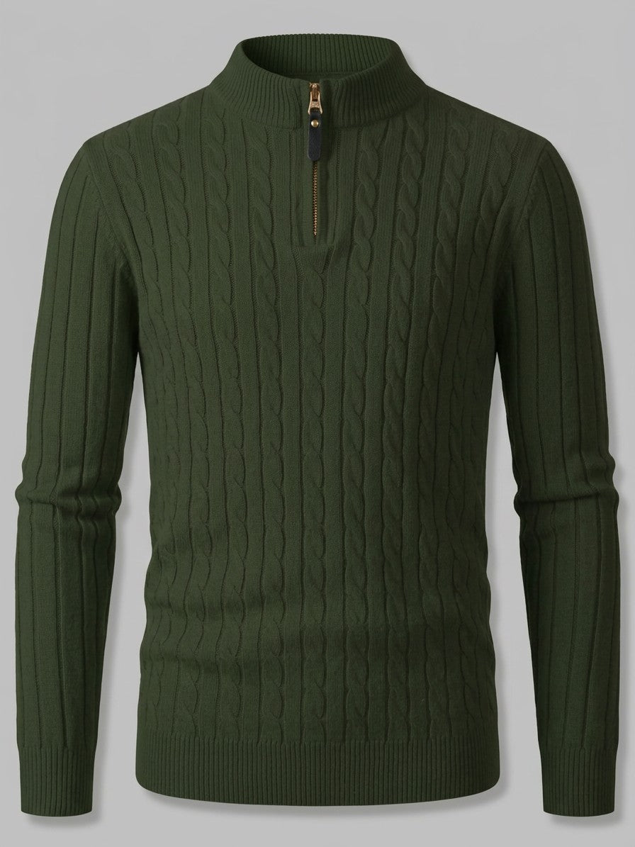 Belluno Men's Cable-Knit Half-Zip Sweater — armygreen — packshot