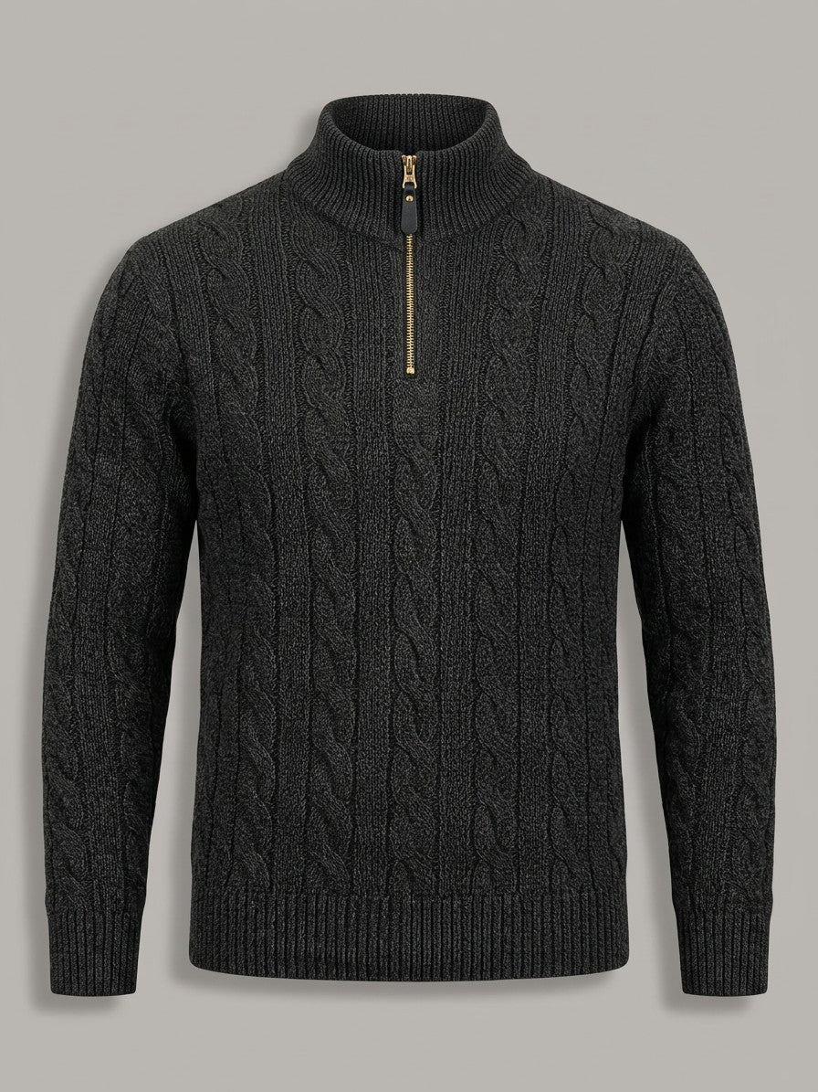 Belluno Men's Cable-Knit Half-Zip Sweater — black — packshot