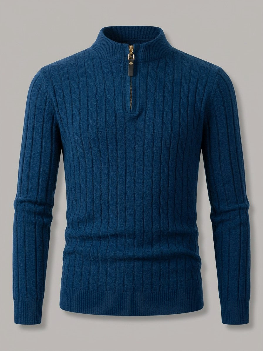 Belluno Men's Cable-Knit Half-Zip Sweater — blue — packshot