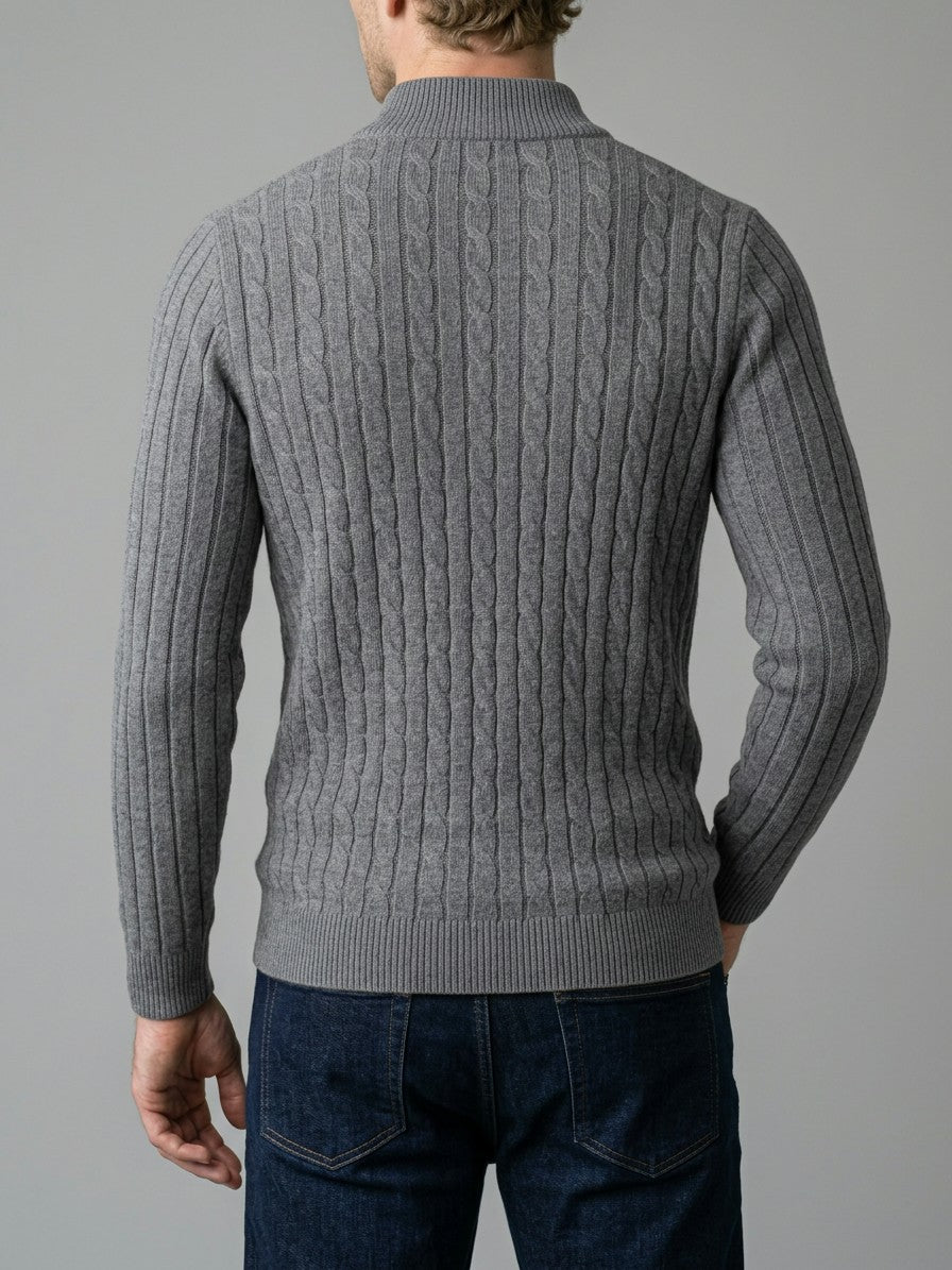 Belluno Men's Cable-Knit Half-Zip Sweater — gray — back