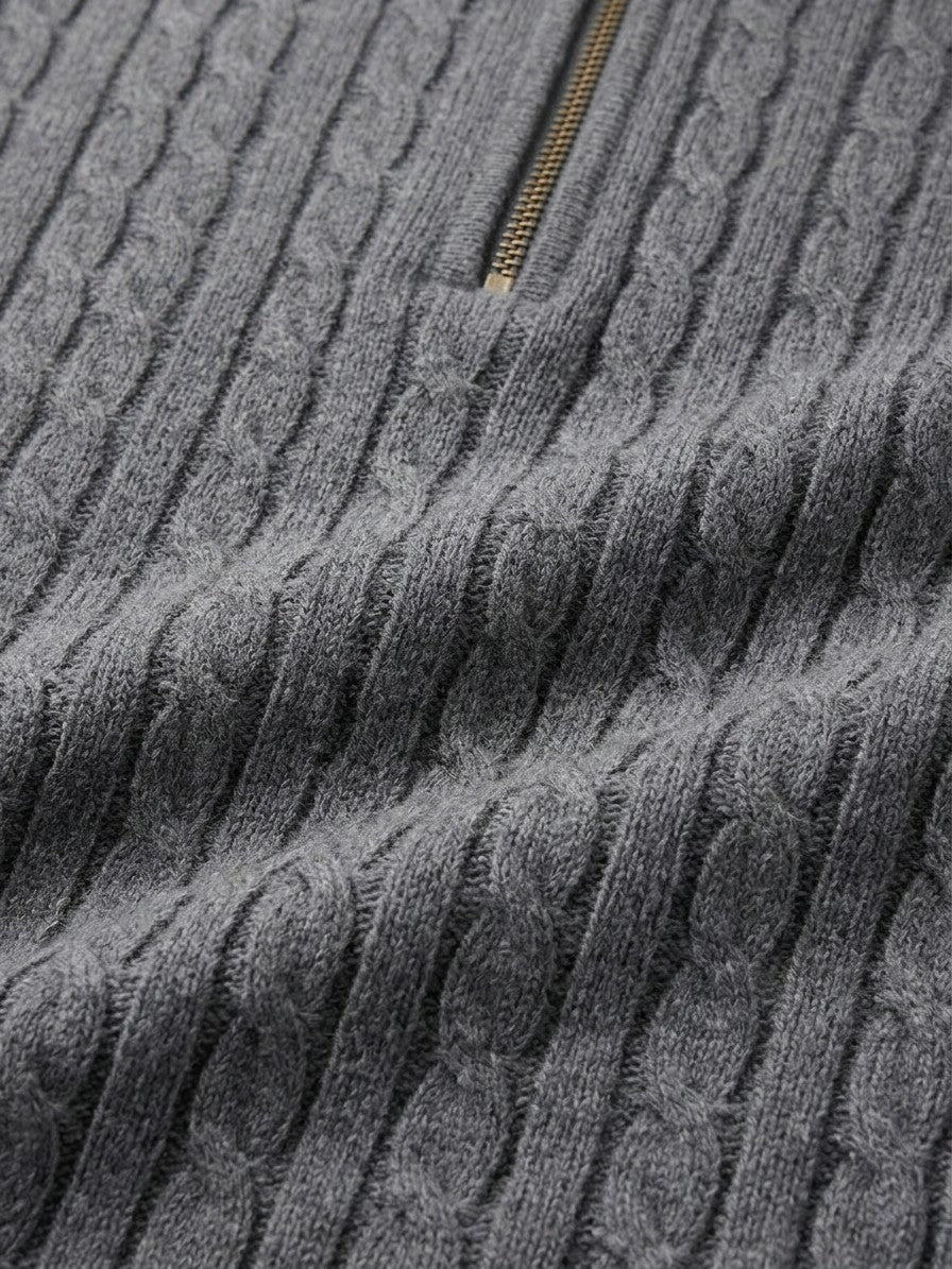 Belluno Men's Cable-Knit Half-Zip Sweater — gray — detail-2
