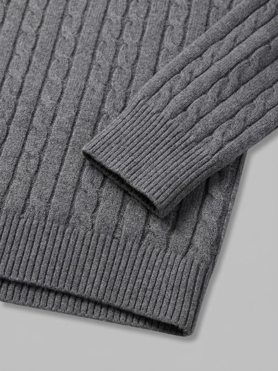 Belluno Men's Cable-Knit Half-Zip Sweater — gray — detail-collar