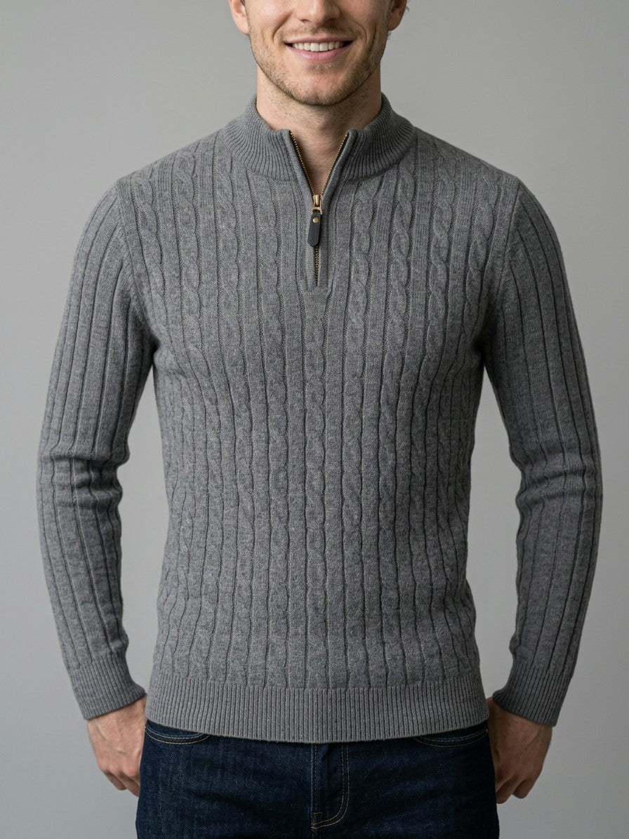 Belluno Men's Cable-Knit Half-Zip Sweater — gray — front