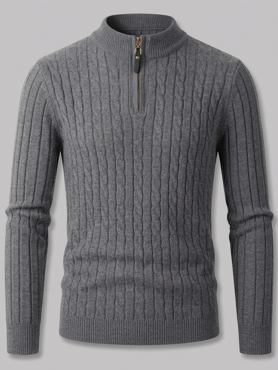 Belluno Men's Cable-Knit Half-Zip Sweater — gray — packshot