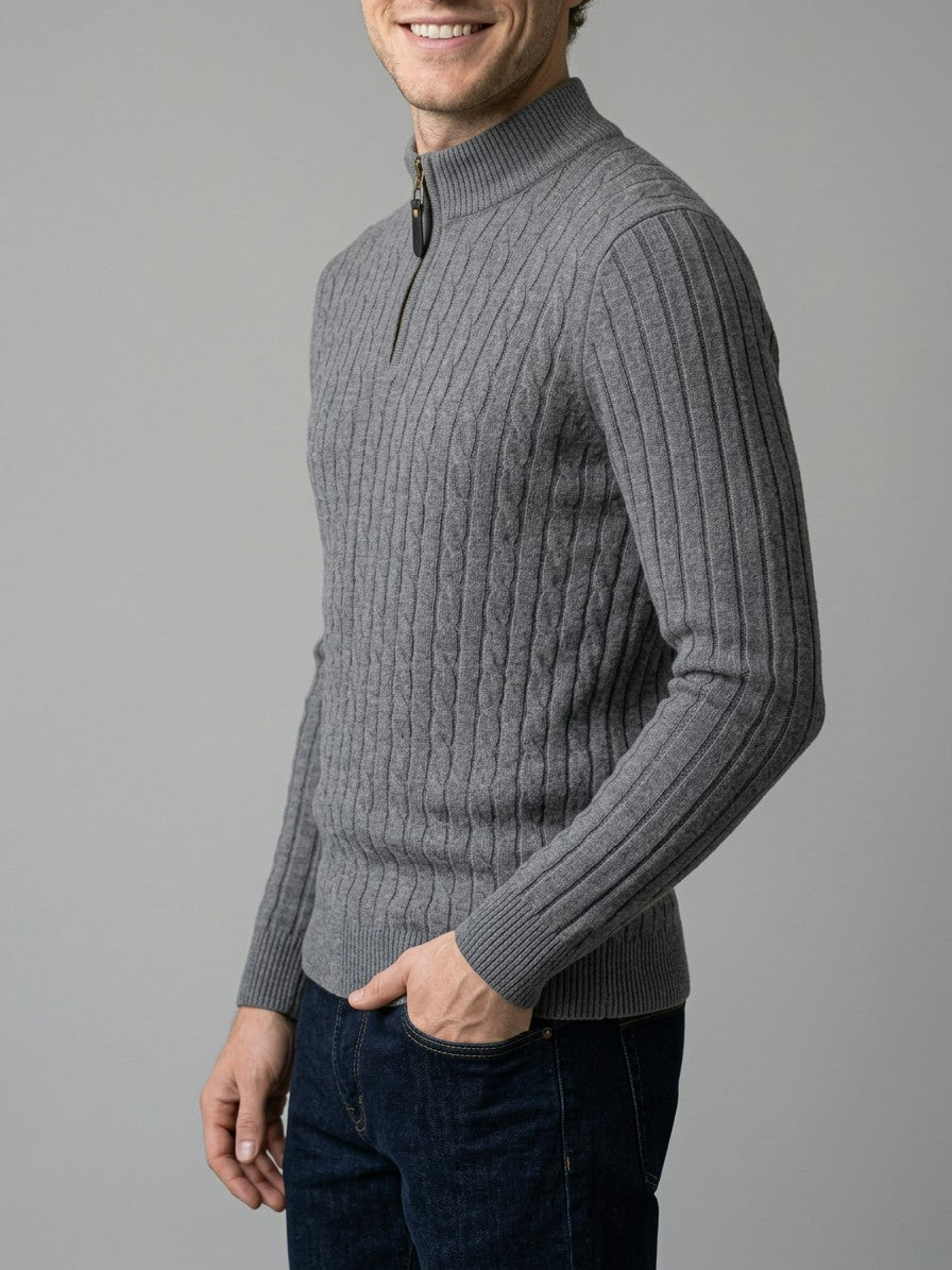 Belluno Men's Cable-Knit Half-Zip Sweater — gray — side