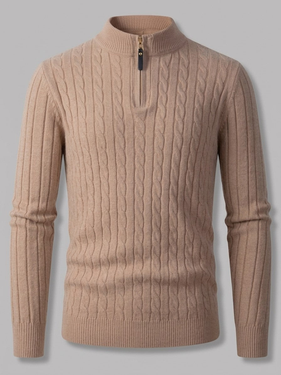 Belluno Men's Cable-Knit Half-Zip Sweater — khaki — packshot