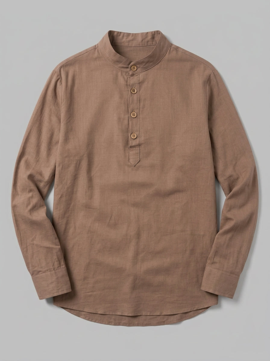 Belluno Men's Mandarin Collar Shirt — coffee — packshot