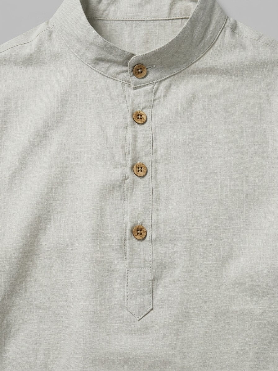 Belluno Men's Mandarin Collar Shirt — grey — detail-2