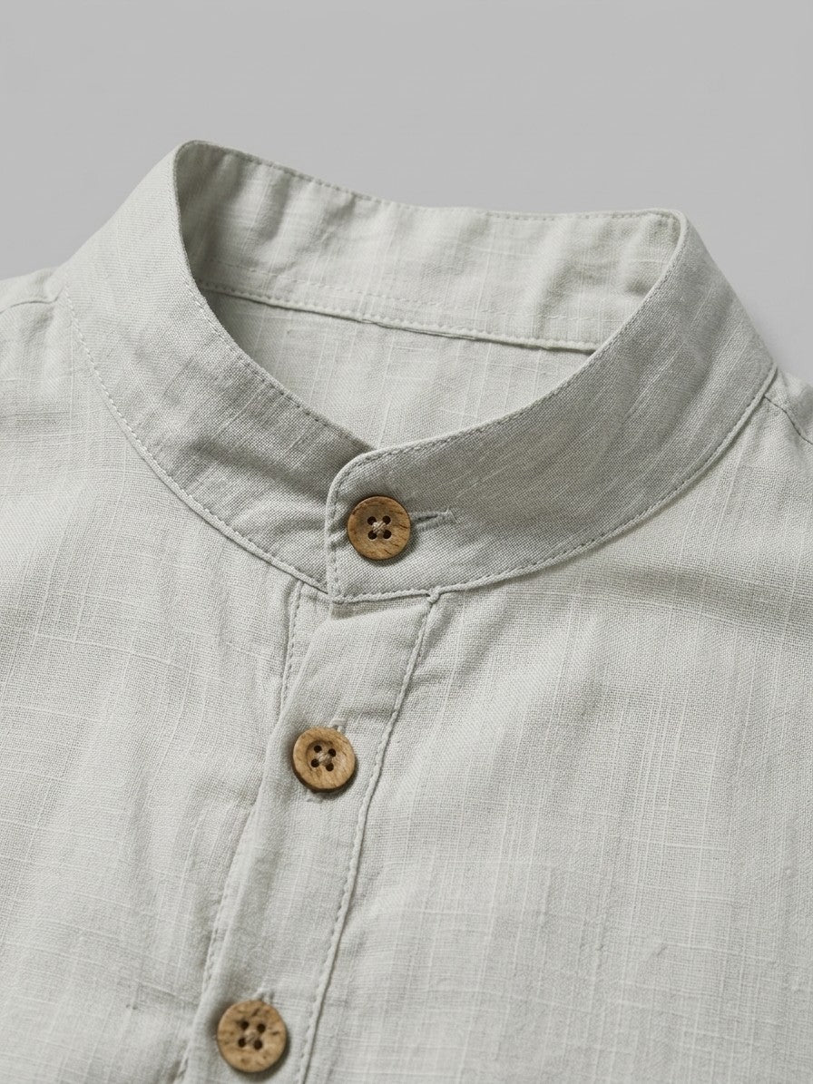 Belluno Men's Mandarin Collar Shirt — grey — detail-collar